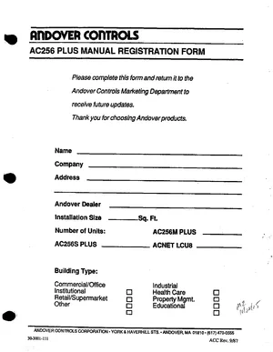 Andover Controls AC256 Plus Manual Cover