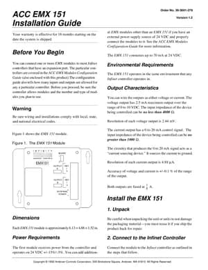 Andover Controls EMX 151 Manual Cover