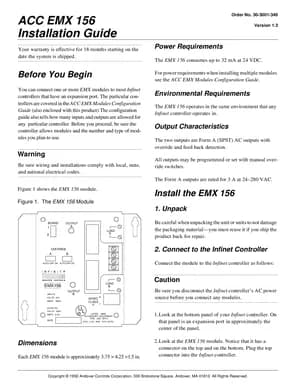 Andover Controls EMX 156 Manual Cover
