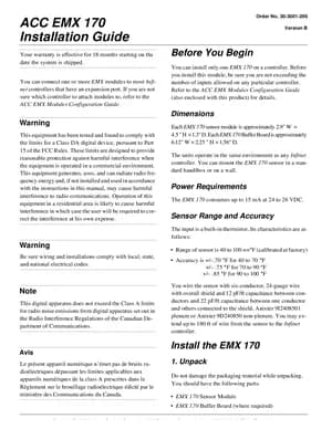 Andover Controls EMX 170 Manual Cover