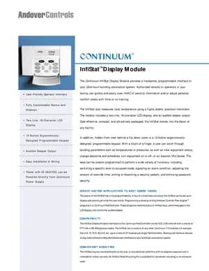 Andover Controls InfiStat Manual Cover