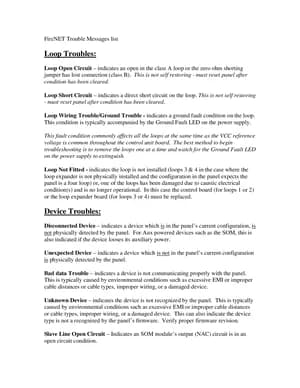 FireNET Trouble Messages List manual thumbnail
