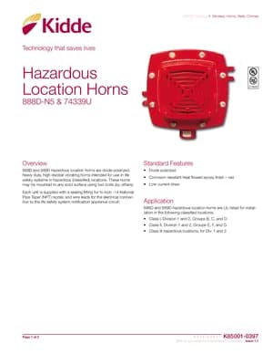 Kidde Hazardous Location Horns Manual Cover