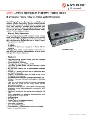 Notifier UNP Paging Relay Manual Cover