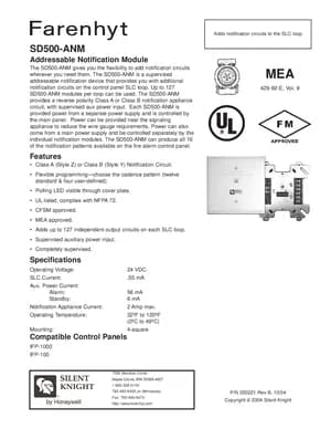 Silent Knight SD500-ANM Manual Cover