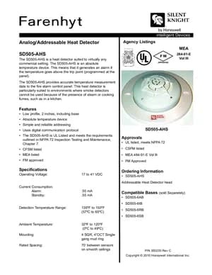 Silent Knight SD505-AHS Manual Cover