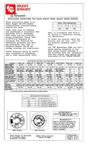 Silent Knight SD505 Series Manual Cover
