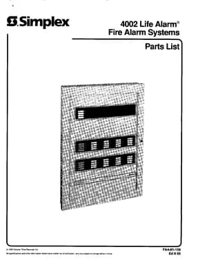 Simplex 4002 Series Parts List Manual (1995) | FACP Manuals