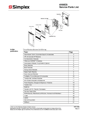 Simplex 4100ES Service Parts List Manual Cover