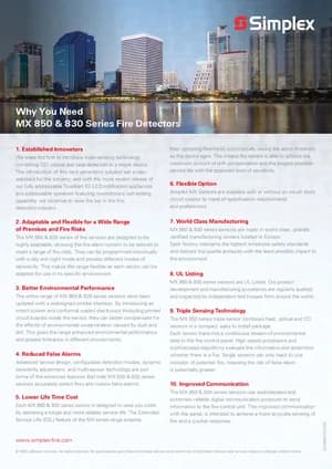Simplex MX 850 and MX 830 Series Brochure (2020) | FACP Manuals