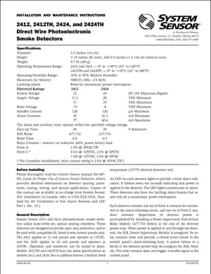 System Sensor 2412 Series Installation Manual (1996) | FACP Manuals