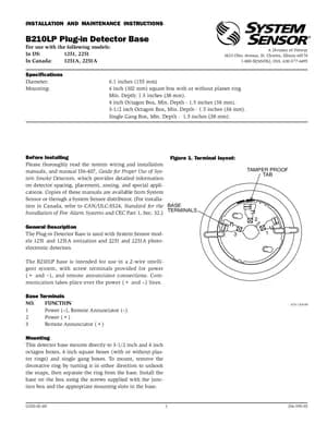System Sensor B210LP Manual Cover