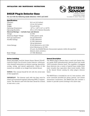 System Sensor B401R Manual Cover
