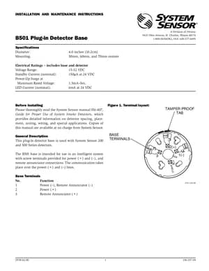 System Sensor B501 Installation Manual (1999) | FACP Manuals